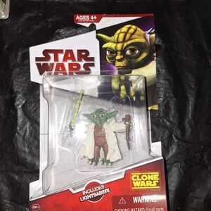Star Wars Yoda Figure with Green Lightsaber Packaging Back Card Art